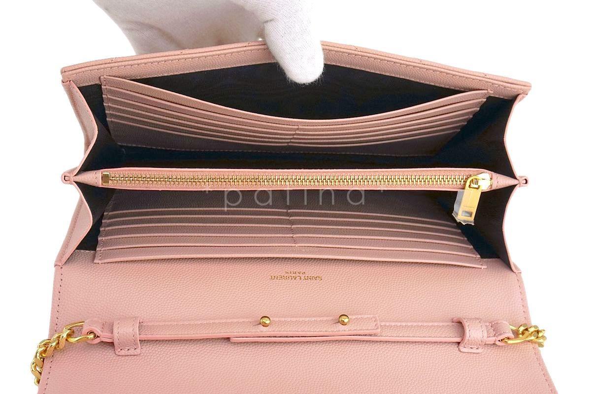 YSL Saint Laurent Nude Pink Powder Beige Grain de Poudre Wallet on Chain WOC Bag SHW - Image 9